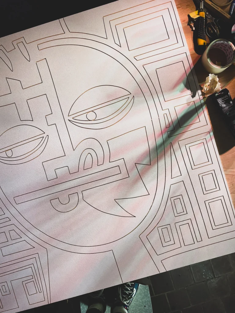 Butt Boy by Zolo Kis — milled outline drawing of the face before painting