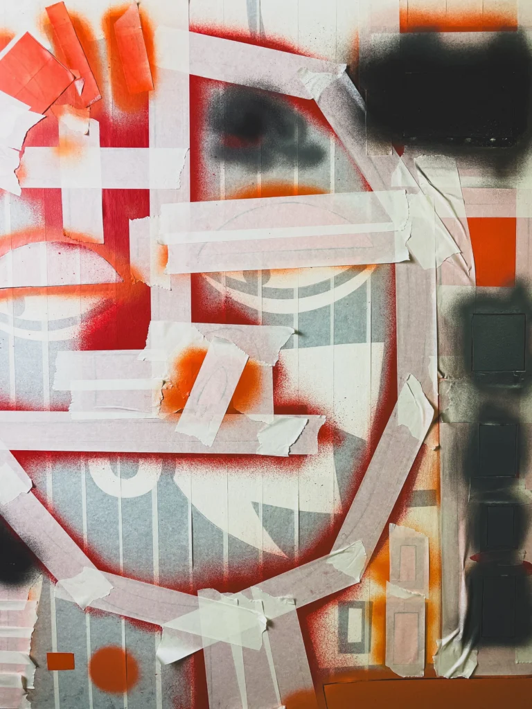 Butt Boy by Zolo Kis — masking tape covering the face during red and black painting