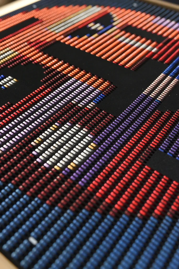 Starboy edition S by Zolo Kis — close-up of the eye and red, purple and white ridges