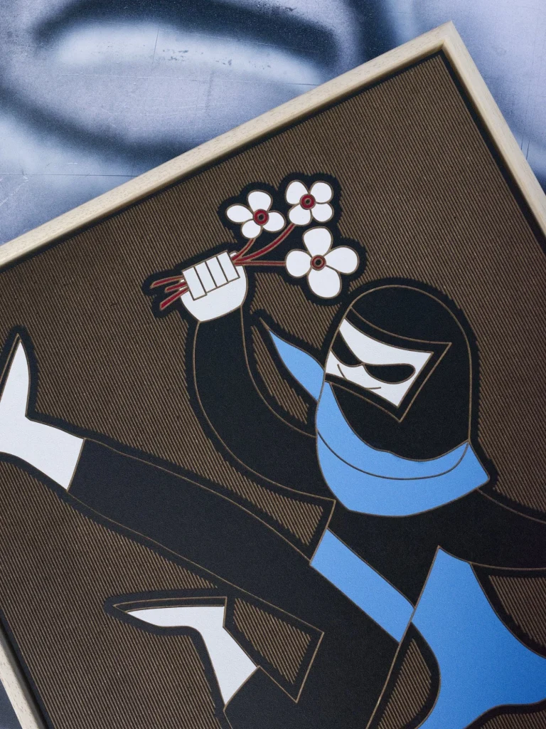 Tinder Ninja edition S by Zolo Kis — upper-body detail of the ninja holding white flowers