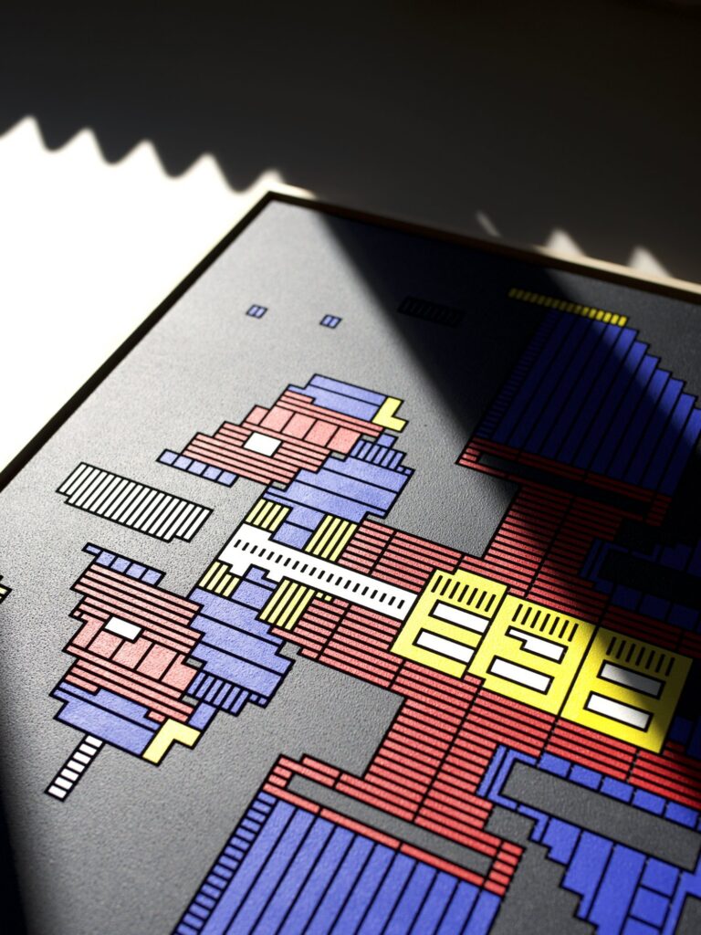 Zolo Kis artwork — sunlit detail of the spacecraft and small shapes on the black panel