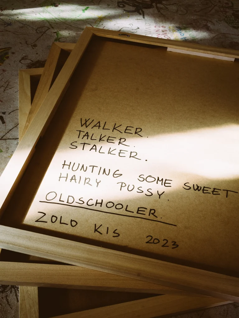 Oldschooler by Zolo Kis — back of the panel with handwritten text, title and signature
