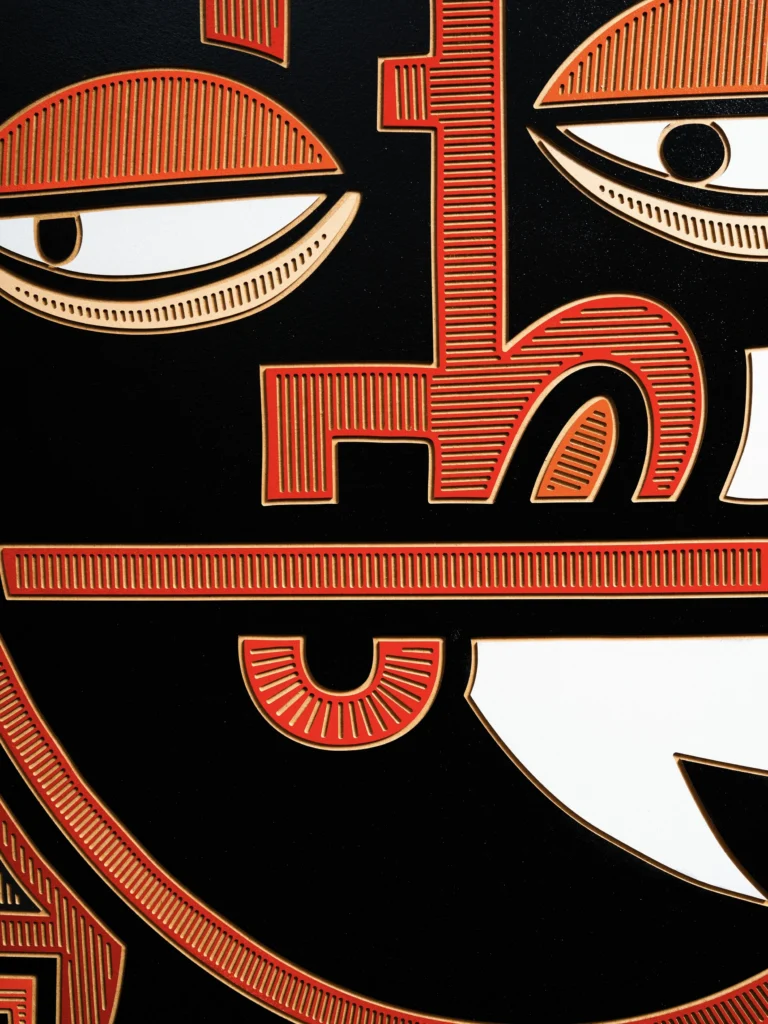 Butt Boy by Zolo Kis — close-up of the half-closed eyes and horizontal orange facial shapes