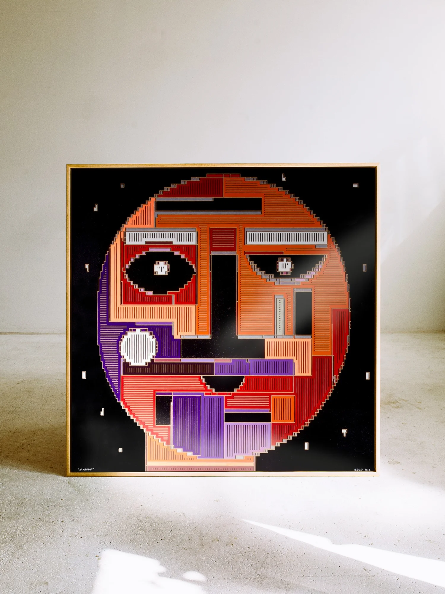 Starboy by Zolo Kis — framed circular orange and purple face against a black starry background