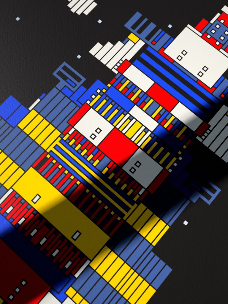 Aster Runner 3 fine art print by Zolo Kis — close-up of the printed lines and colour blocks