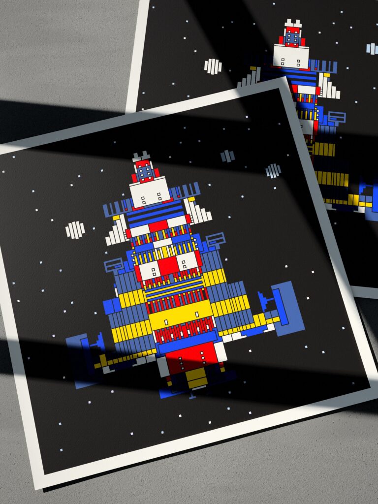 Aster Runner 3 fine art print by Zolo Kis — two unframed sheets overlapping on a grey surface