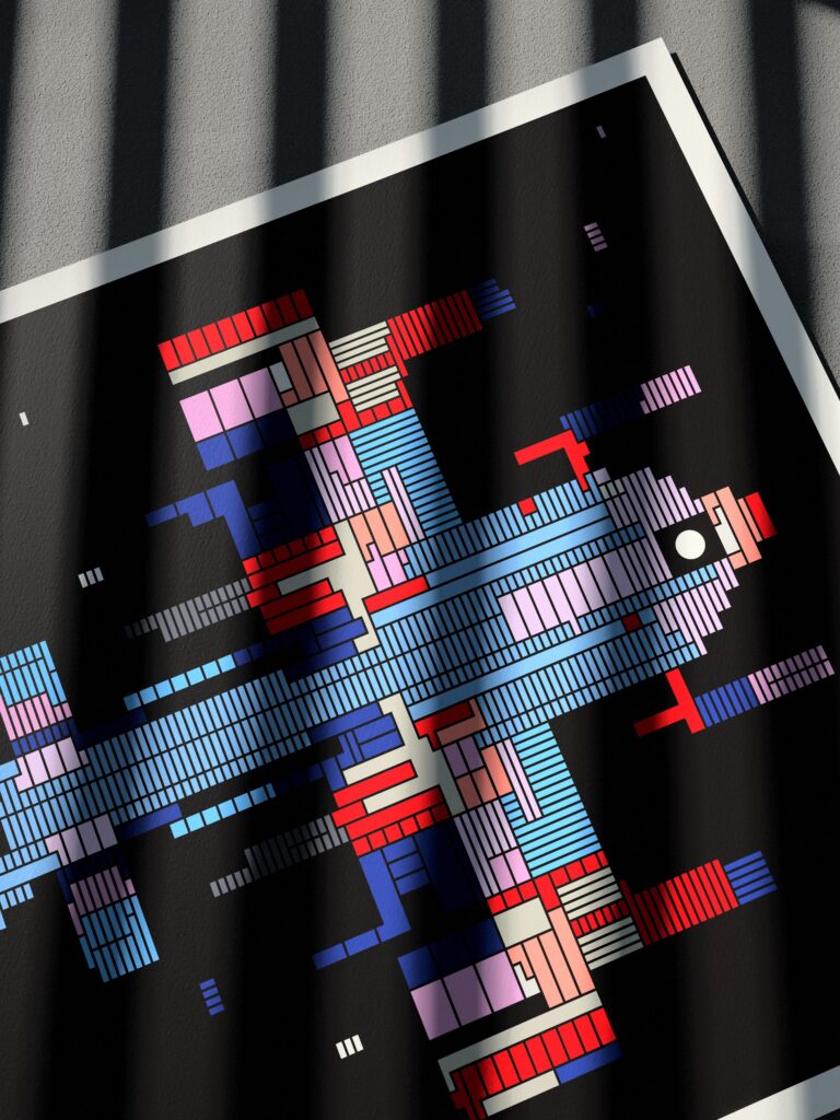 Astra Platform 7CX fine art print by Zolo Kis — close-up of the printed rocket on the sheet, at an angle