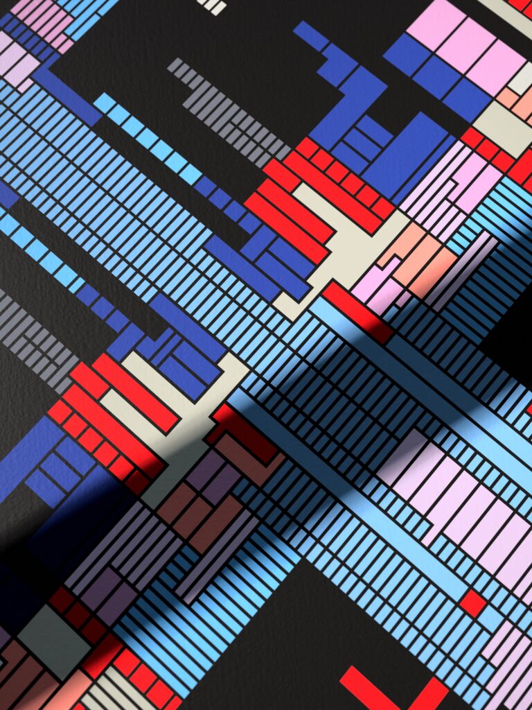 Astra Platform 7CX fine art print by Zolo Kis — close-up of the printed lines and colour blocks