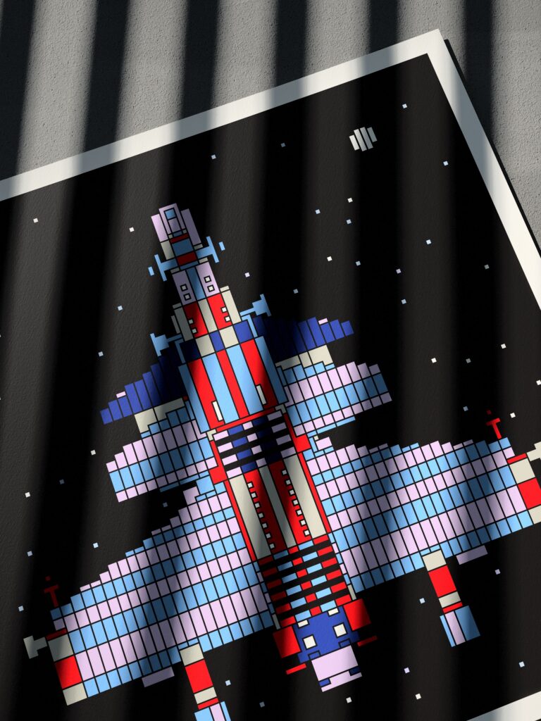 Calla Voyager fine art print by Zolo Kis — close-up of the printed rocket on the sheet, at an angle