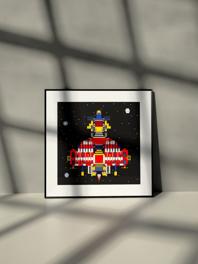 Drift Lantern K2 fine art print by Zolo Kis — framed with a passe-partout, leaning against a wall on a shelf