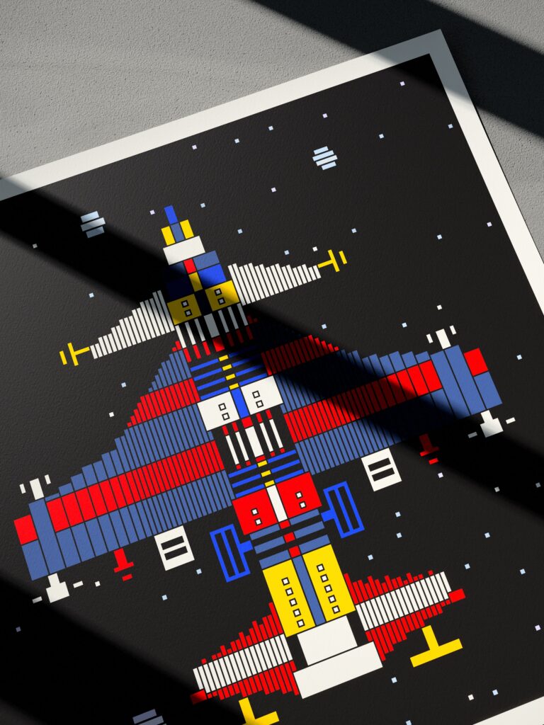 Ember Voyager 2 fine art print by Zolo Kis — close-up of the printed rocket on the sheet, at an angle