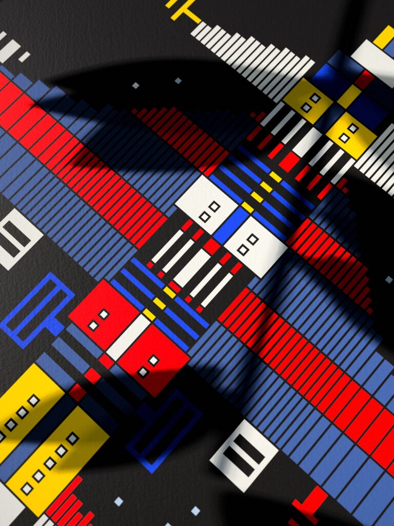 Ember Voyager 2 fine art print by Zolo Kis — close-up of the printed lines and colour blocks