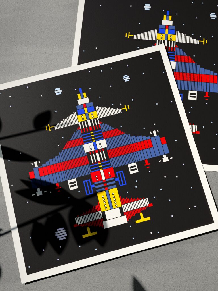 Ember Voyager 2 fine art print by Zolo Kis — two unframed sheets overlapping on a grey surface