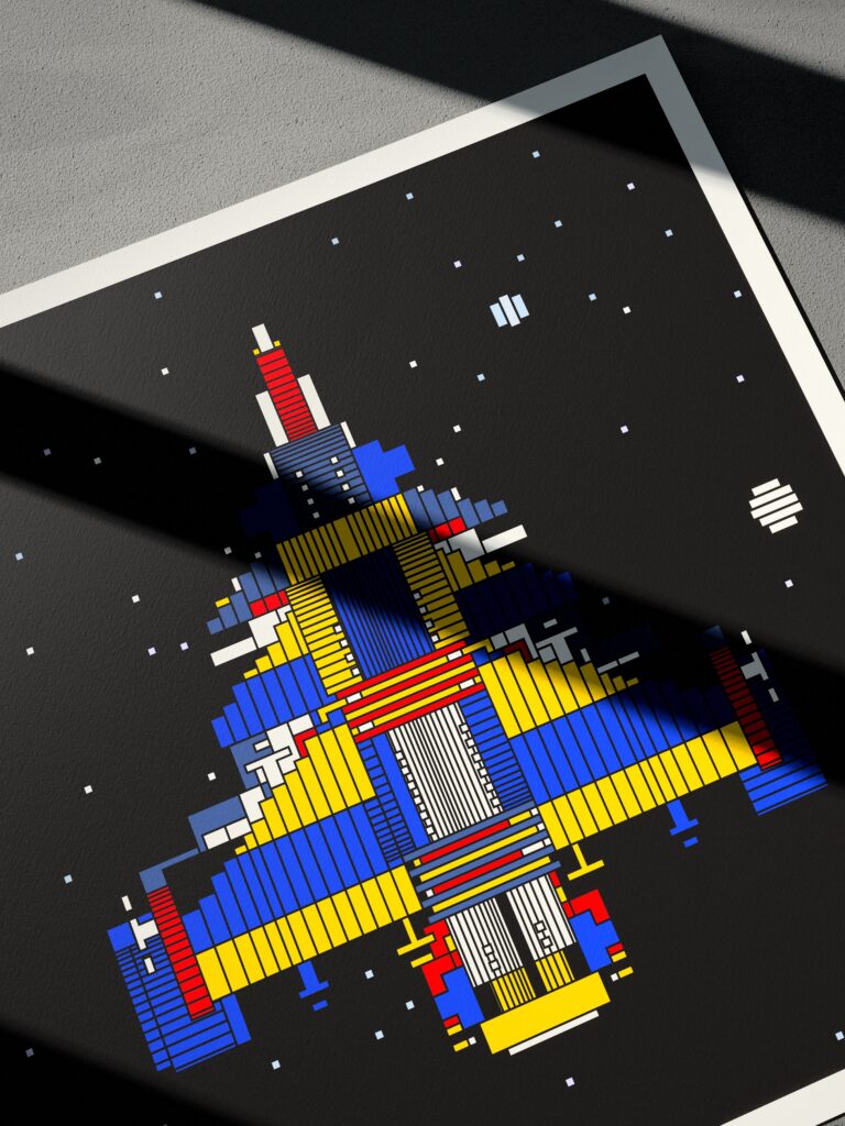 Halcyon 7 fine art print by Zolo Kis — close-up of the printed rocket on the sheet, at an angle
