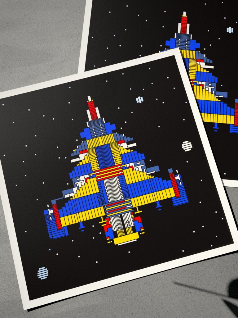 Halcyon 7 fine art print by Zolo Kis — two unframed sheets overlapping on a grey surface