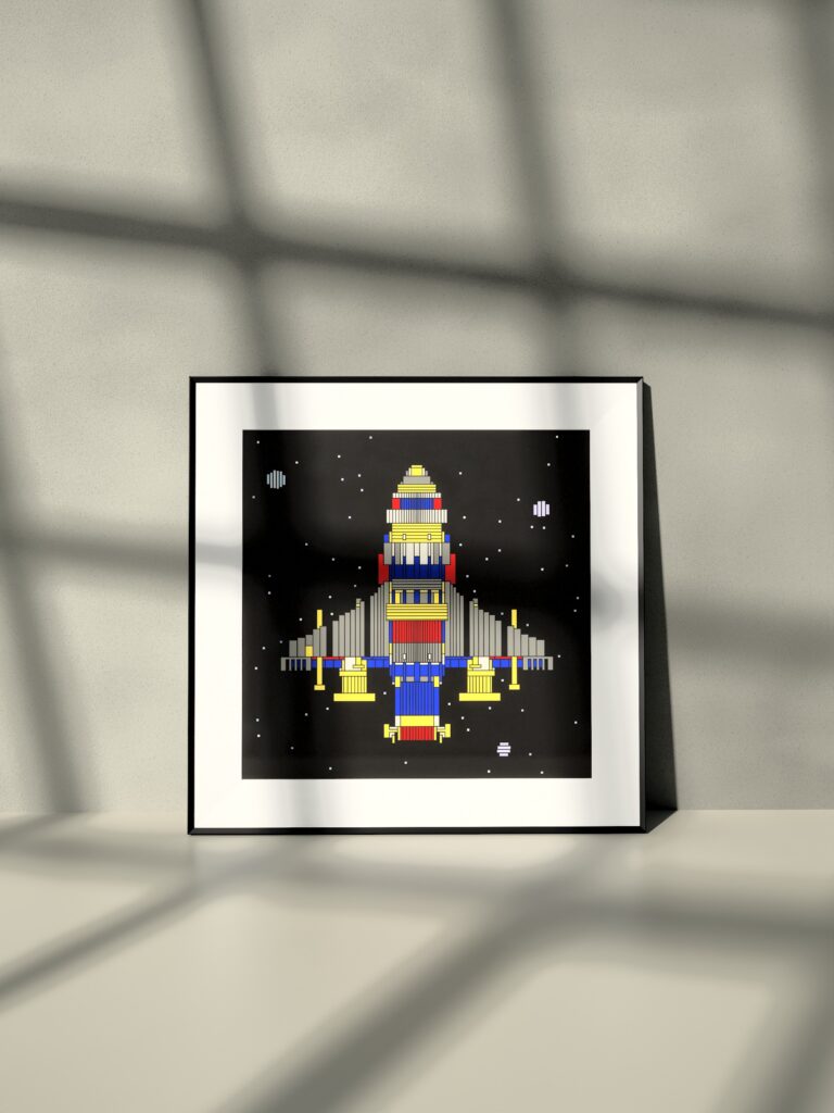 Kestrel Drift 5 fine art print by Zolo Kis — framed with a passe-partout, leaning against a wall on a shelf