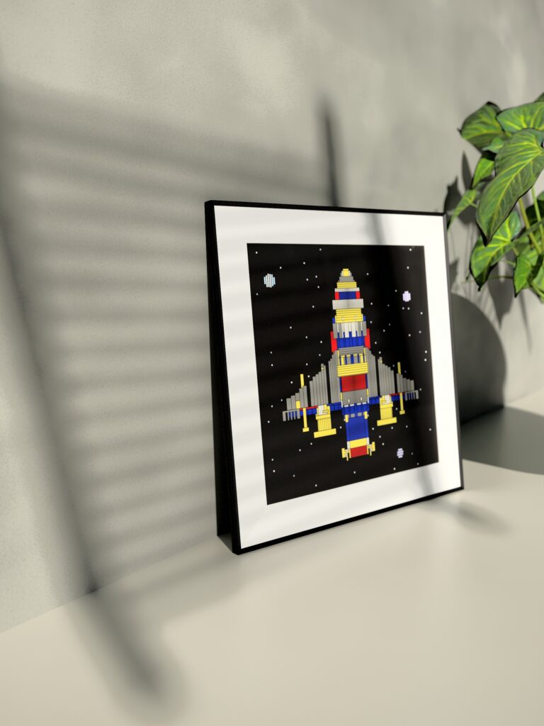 Kestrel Drift 5 fine art print by Zolo Kis — framed with a passe-partout, standing on a shelf next to a green plant