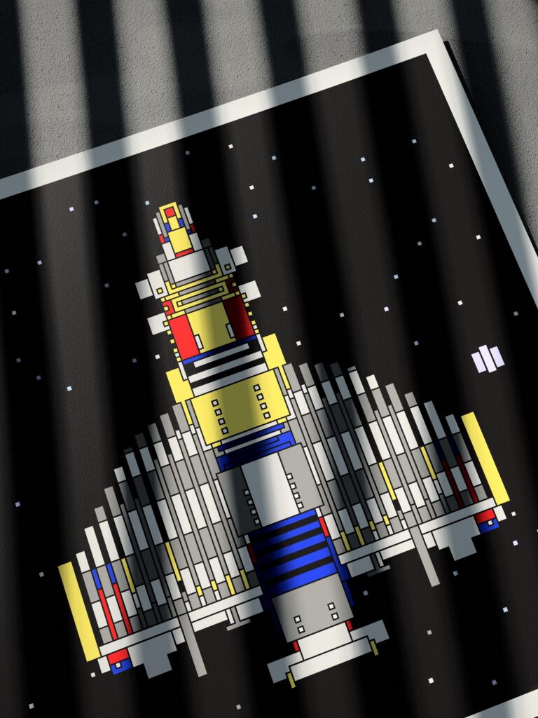 Long Haul 9 fine art print by Zolo Kis — close-up of the printed rocket on the sheet, at an angle