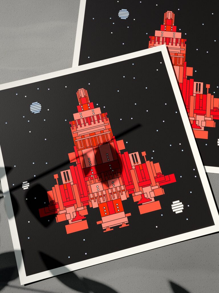 Lumen Ark 11 fine art print by Zolo Kis — two unframed sheets overlapping on a grey surface