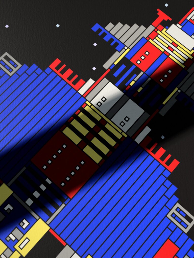 Meridian Pod 8 fine art print by Zolo Kis — close-up of the printed lines and colour blocks
