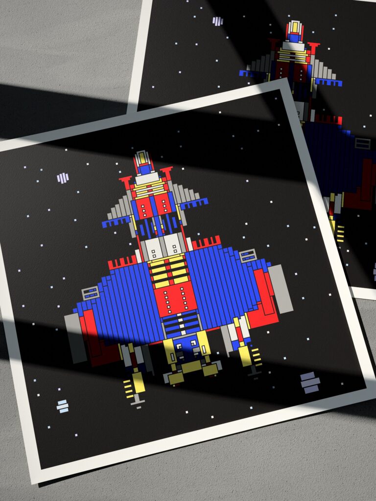 Meridian Pod 8 fine art print by Zolo Kis — two unframed sheets overlapping on a grey surface