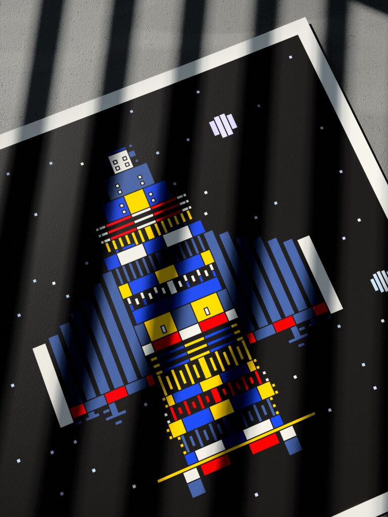 Nomad Pod 3 fine art print by Zolo Kis — close-up of the printed rocket on the sheet, at an angle