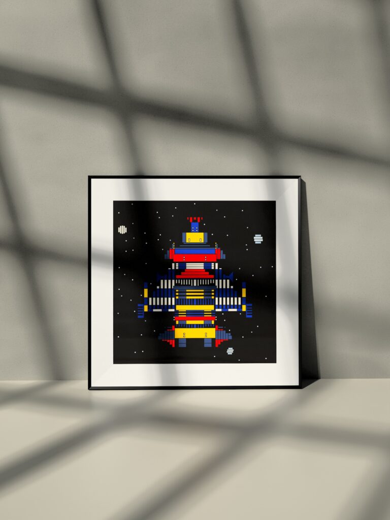 Northlight 12 fine art print by Zolo Kis — framed with a passe-partout, leaning against a wall on a shelf