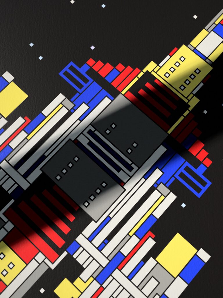 Orbis Glider fine art print by Zolo Kis — close-up of the printed lines and colour blocks