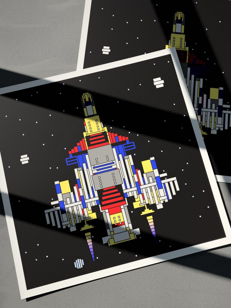Orbis Glider fine art print by Zolo Kis — two unframed sheets overlapping on a grey surface