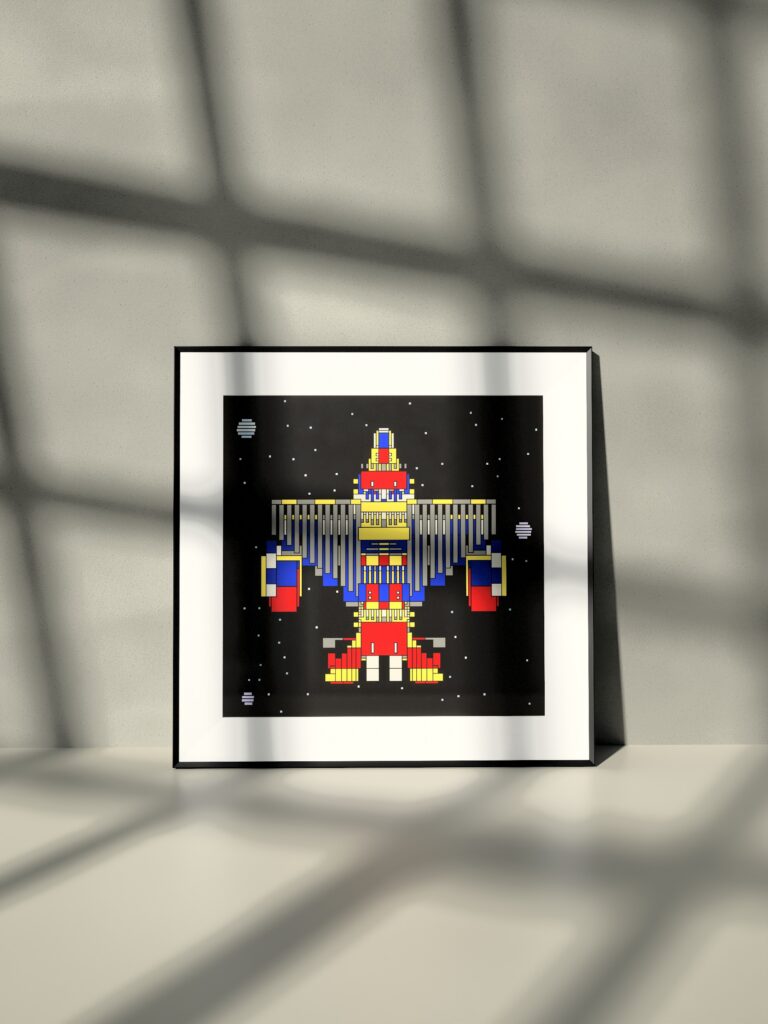 Solace Craft 8 fine art print by Zolo Kis — framed with a passe-partout, leaning against a wall on a shelf