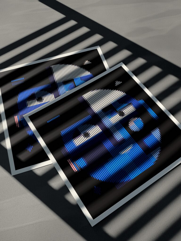 The Healer fine art print by Zolo Kis — two sheets overlapping in striped window shadow